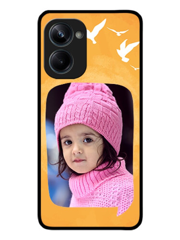 Custom Realme 10 Pro 5G Personalized Glass Phone Case - Water Color Design with Bird Icons