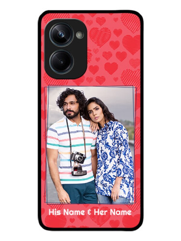 Custom Realme 10 Pro 5G Photo Printing on Glass Case - with Red Heart Symbols Design