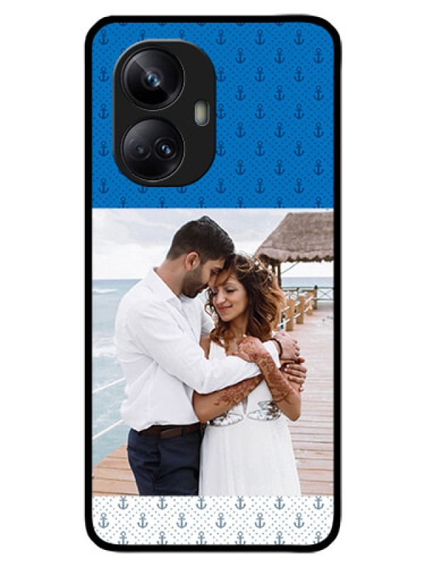 Custom Realme 10 Pro Plus 5G Photo Printing on Glass Case - Blue Anchors Design