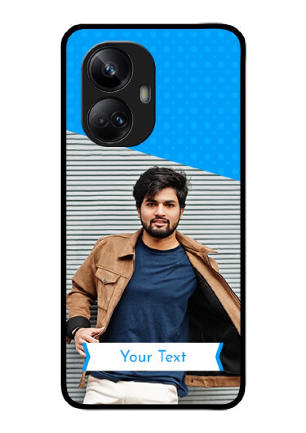 Realme 10 Pro Plus 5G Photo Printing on Glass Case - Simple Blue Color Design