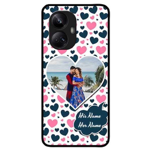 Realme 10 Pro Plus 5G Custom Glass Phone Case - Pink & Blue Heart Design