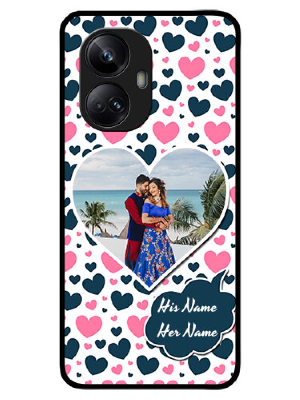 Custom Realme 10 Pro Plus 5G Custom Glass Phone Case - Pink & Blue Heart Design