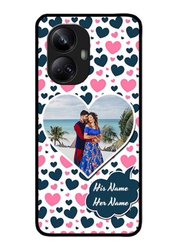 Realme 10 Pro Plus 5G Custom Glass Phone Case - Pink & Blue Heart Design