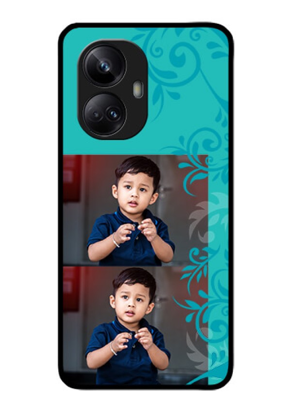 Realme 10 Pro Plus 5G Personalized Glass Phone Case - with Photo and Green Floral Design
