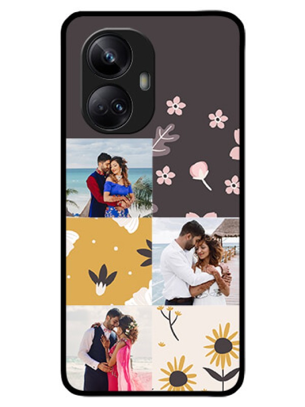 Custom Realme 10 Pro Plus 5G Photo Printing on Glass Case - 3 Images with Floral Design