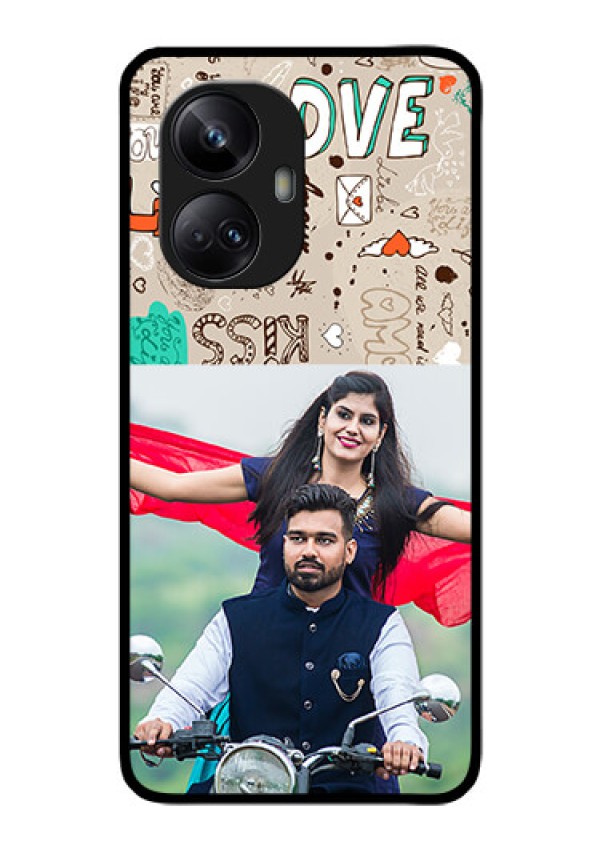 Realme 10 Pro Plus 5G Custom Glass Phone Case - Love Doodle Pattern