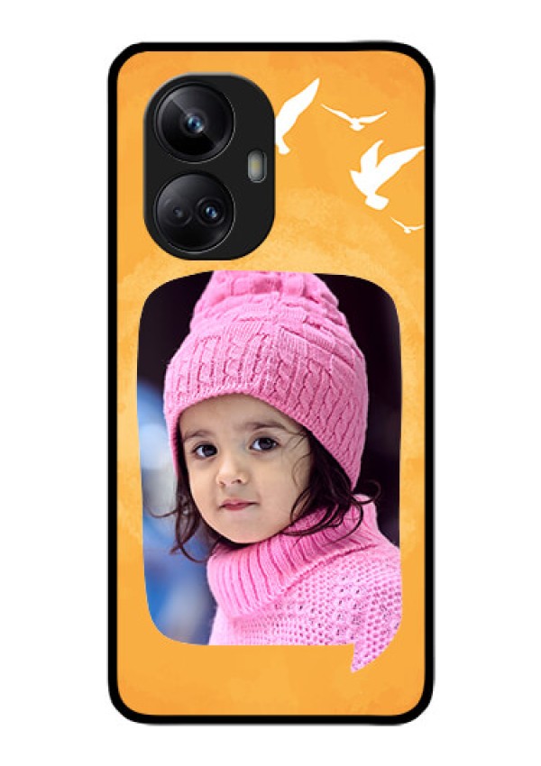 Realme 10 Pro Plus 5G Personalized Glass Phone Case - Water Color Design with Bird Icons