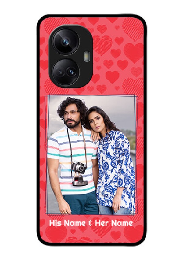 Realme 10 Pro Plus 5G Photo Printing on Glass Case - with Red Heart Symbols Design