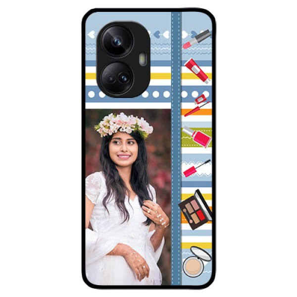 Realme 10 Pro Plus 5G Personalized Glass Phone Case - Makeup Icons Design