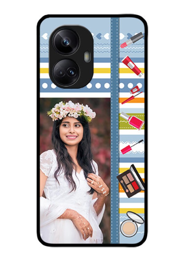 Realme 10 Pro Plus 5G Personalized Glass Phone Case - Makeup Icons Design