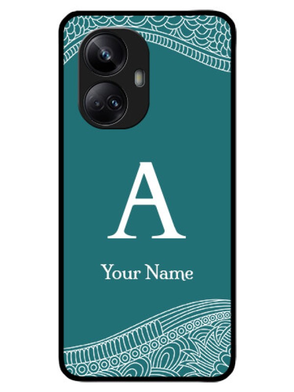 Custom Realme 10 Pro Plus 5G Personalized Glass Phone Case - line art pattern with custom name Design