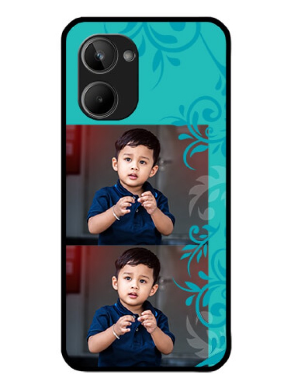 Custom Realme 10 Personalized Glass Phone Case - with Photo and Green Floral Design