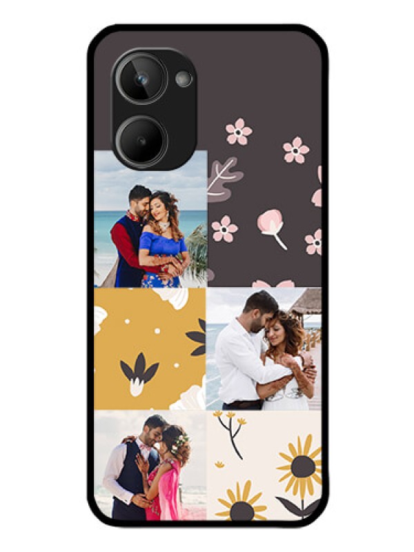 Custom Realme 10 Photo Printing on Glass Case - 3 Images with Floral Design