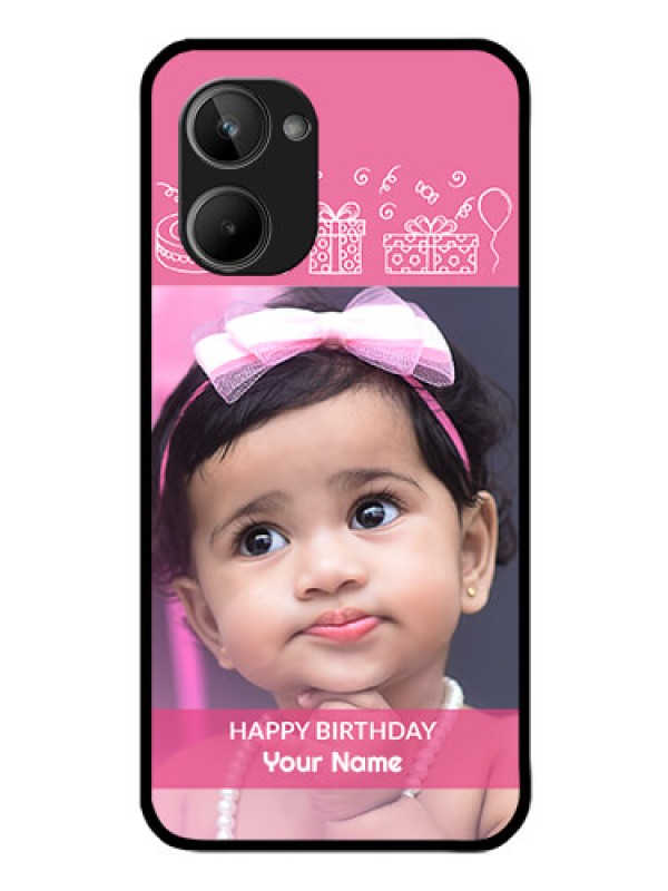 Custom Realme 10 Photo Printing on Glass Case - with Birthday Line Art Design