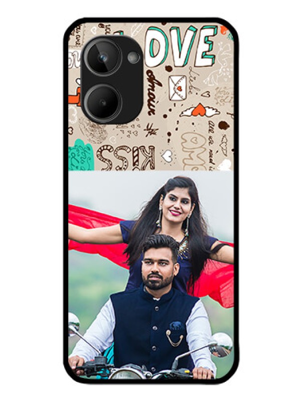 Custom Realme 10 Custom Glass Phone Case - Love Doodle Pattern