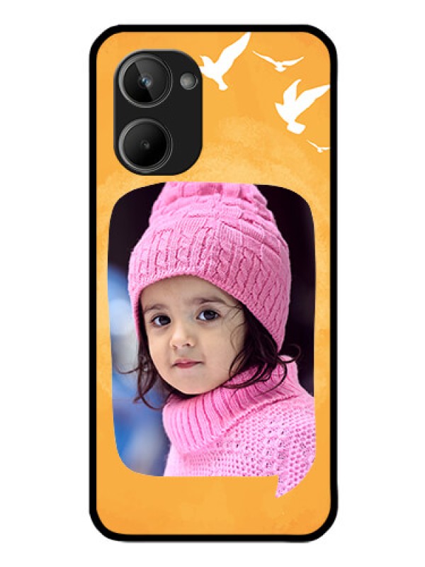 Custom Realme 10 Personalized Glass Phone Case - Water Color Design with Bird Icons