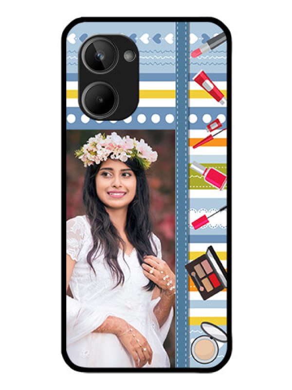 Custom Realme 10 Personalized Glass Phone Case - Makeup Icons Design