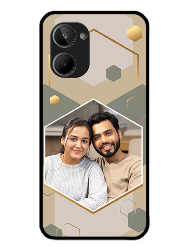 Custom Realme 10 Photo Printing on Glass Case - Stylish Hexagon Pattern Design