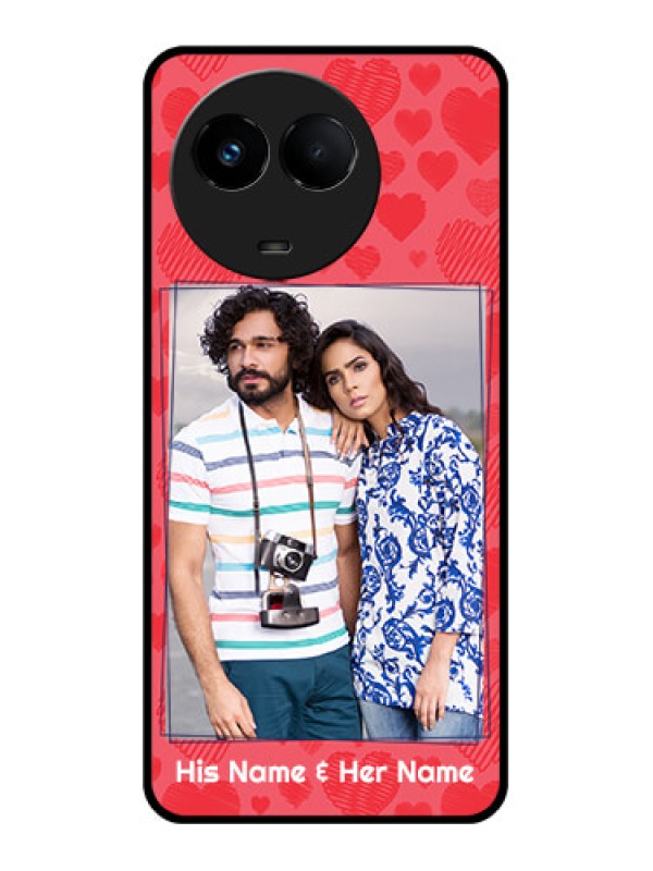 Custom Realme 11 5G Photo Printing on Glass Case - with Red Heart Symbols Design