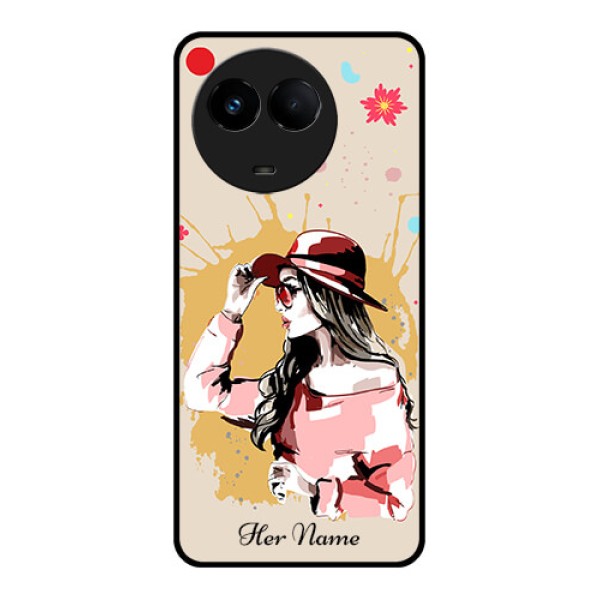 Realme 11 5G Photo Printing on Glass Case - Women with pink hat Design Realme 11 5G Photo Printing on Glass Case - Women with pink hat Design