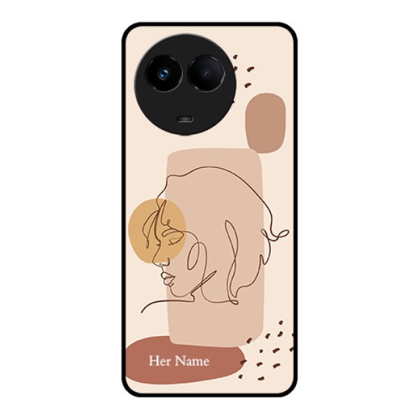 Realme 11 5G Photo Printing on Glass Case - Calm Woman line art Design Realme 11 5G Photo Printing on Glass Case - Calm Woman line art Design