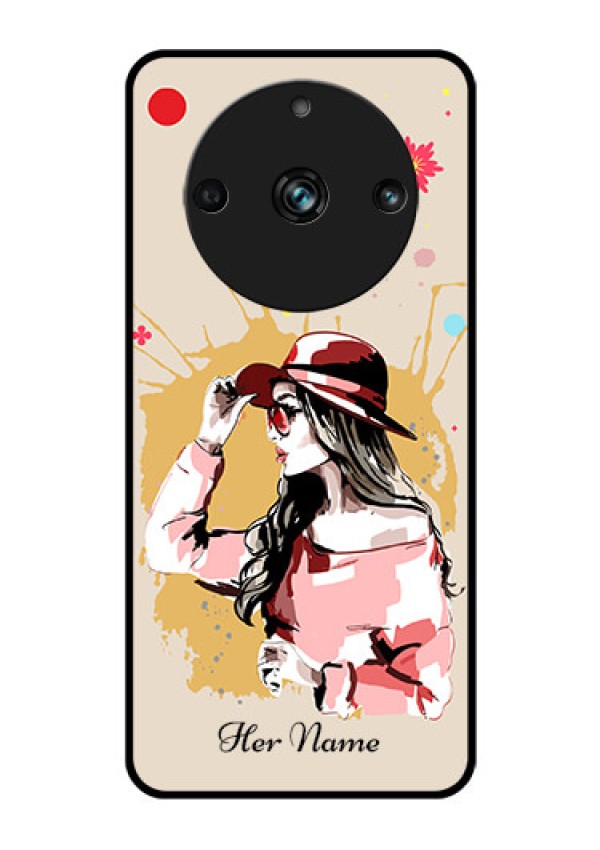 Realme 11 Pro 5G Photo Printing on Glass Case - Women with pink hat Design