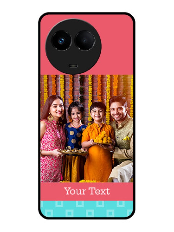 Custom Realme 11x 5G Personalized Glass Phone Case - Peach & Blue Color Design