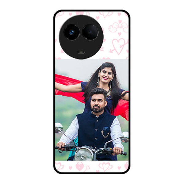 Realme 11x 5G Custom Glass Mobile Case - Pink Flying Heart Design Realme 11x 5G Custom Glass Mobile Case - Pink Flying Heart Design