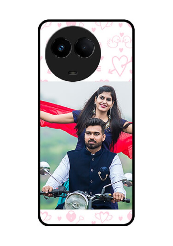 Realme 11x 5G Custom Glass Mobile Case - Pink Flying Heart Design