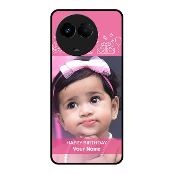 Realme 11x 5G Photo Printing on Glass Case - with Birthday Line Art Design Realme 11x 5G Photo Printing on Glass Case - with Birthday Line Art Design