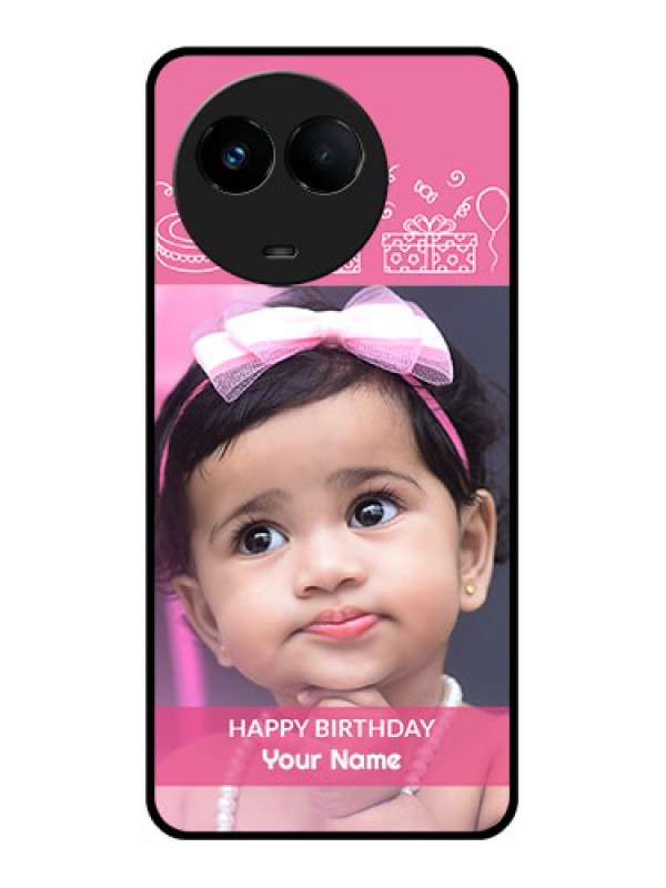 Custom Realme 11x 5G Photo Printing on Glass Case - with Birthday Line Art Design
