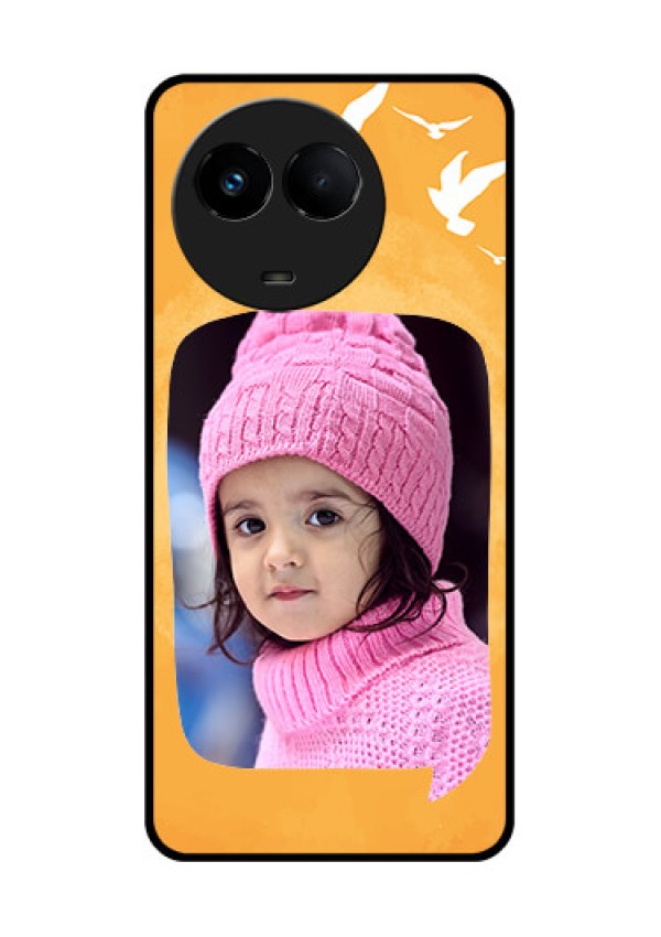Realme 11x 5G Personalized Glass Phone Case - Water Color Design with Bird Icons