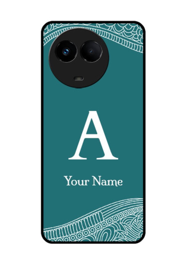 Realme 11x 5G Personalized Glass Phone Case - line art pattern with custom name Design