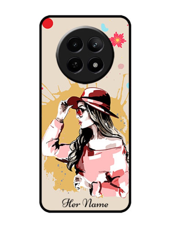 Custom Realme 12 5G Custom Glass Phone Case - Women With Pink Hat Design