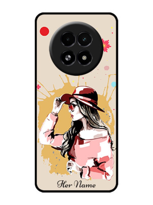 Custom Realme 13 5G Custom Glass Phone Case - Women With Pink Hat Design