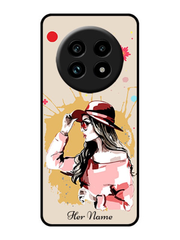 Custom Realme 13 Pro 5G Custom Glass Phone Case - Women With Pink Hat Design