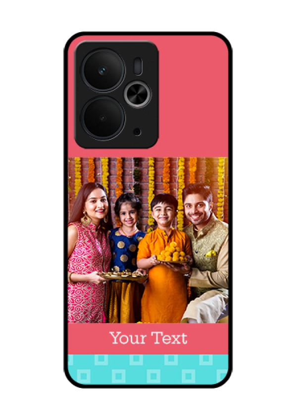 Realme 14T 5G Custom Glass Phone Case - Peach & Blue Color Design