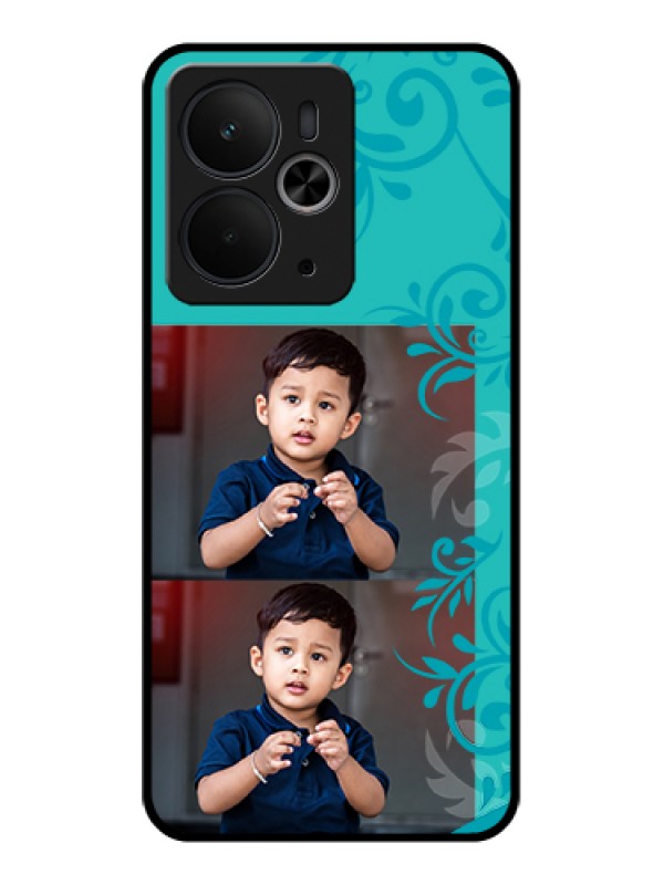 Custom Realme 14T 5G Custom Glass Phone Case - With Photo And Green Floral Design