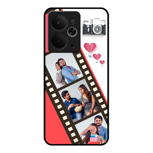 Realme 14T 5G Custom Glass Phone Case - 3 Image Holder With Film Reel Realme 14T 5G Custom Glass Phone Case - 3 Image Holder With Film Reel