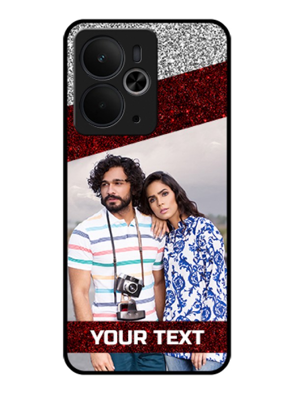 Custom Realme 14T 5G Custom Glass Phone Case - Image Holder With Glitter Strip Design