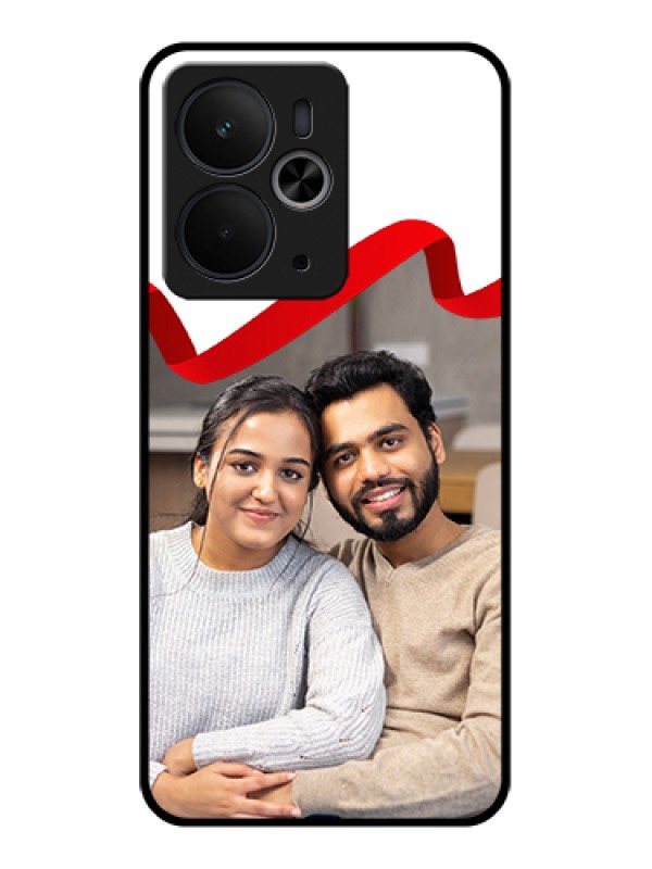 Custom Realme 14T 5G Custom Glass Phone Case - Red Ribbon Frame Design