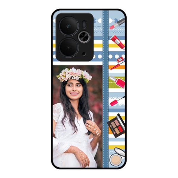 Realme 14T 5G Custom Glass Phone Case - Makeup Icons Design