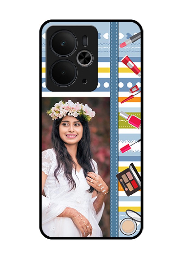 Realme 14T 5G Custom Glass Phone Case - Makeup Icons Design