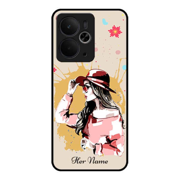 Realme 14T 5G Custom Glass Phone Case - Women With Pink Hat Design Realme 14T 5G Custom Glass Phone Case - Women With Pink Hat Design