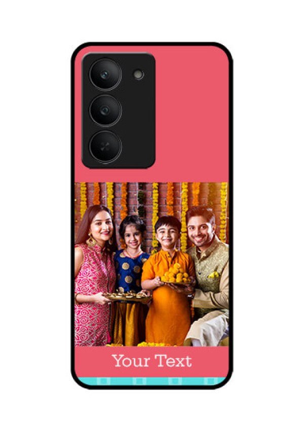 Realme 14x 5G Custom Glass Phone CasePeach and Blue Color Design