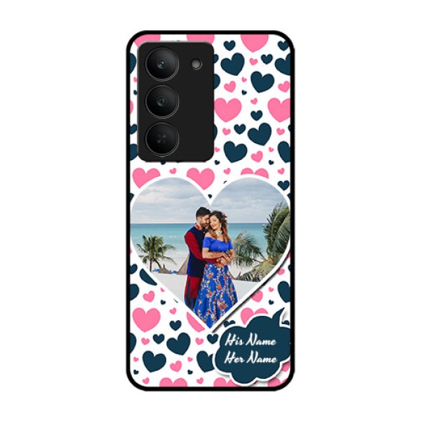 Realme 14x 5G Custom Glass Phone CasePink and Blue Heart Design Realme 14x 5G Custom Glass Phone CasePink and Blue Heart Design