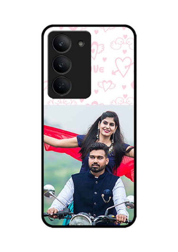 Realme 14x 5G Custom Glass Phone CasePink Flying Heart Design