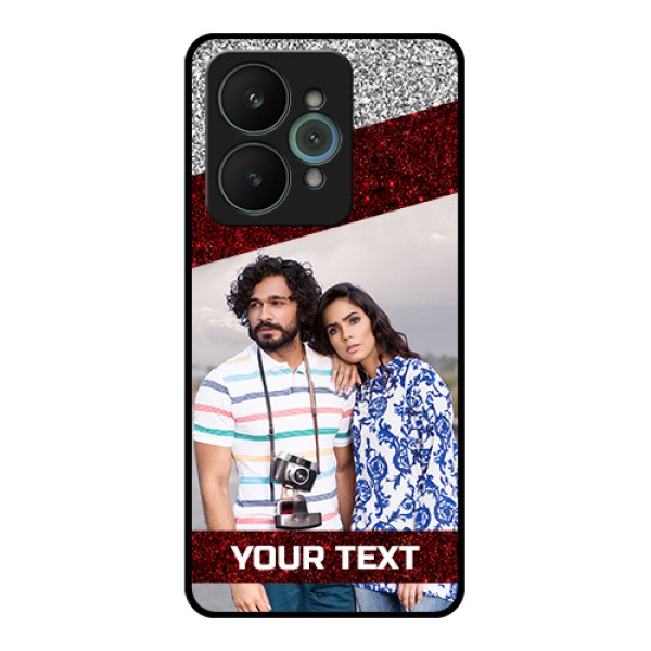 Realme 15 5G Custom Glass Phone Case - Image Holder With Glitter Strip Design Realme 15 5G Custom Glass Phone Case - Image Holder With Glitter Strip Design