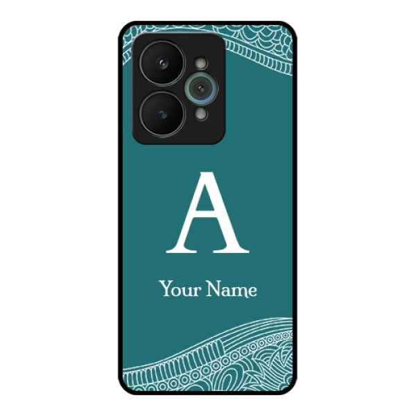 Realme 15 5G Custom Glass Phone Case - Line Art Pattern With Custom Name Design Realme 15 5G Custom Glass Phone Case - Line Art Pattern With Custom Name Design