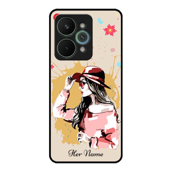 Realme 15 Pro 5G Custom Glass Phone Case - Women With Pink Hat Design Realme 15 Pro 5G Custom Glass Phone Case - Women With Pink Hat Design